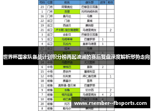 世界杯国家队备战计划积分榜再起波澜的赛后复盘深度解析形势走向