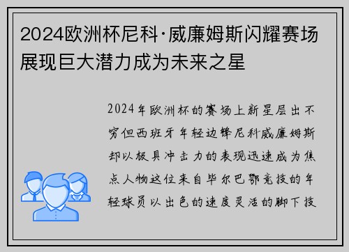 2024欧洲杯尼科·威廉姆斯闪耀赛场展现巨大潜力成为未来之星